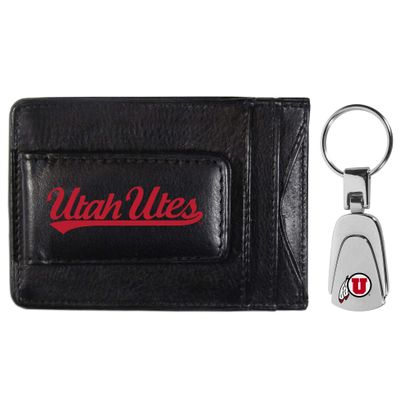 Siskiyou Sports NCAA Utah Utes Unisex Leather Cash & Cardholder & Steel Key Chain, Black, One Size