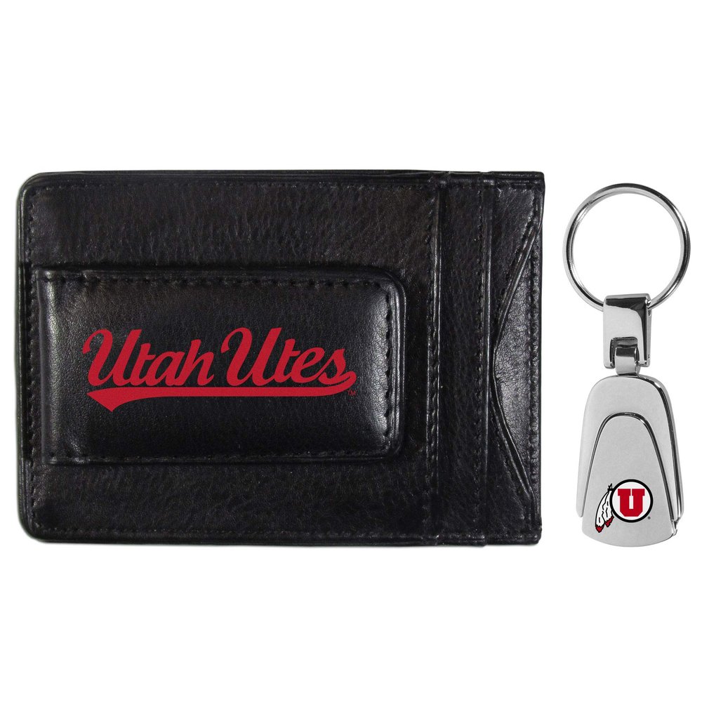 Siskiyou Sports NCAA Utah Utes Unisex Leather Cash & Cardholder & Steel Key Chain, Black, One Size