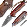 SPIRIT DEED Damascus steel multifunctional EDC folding knife with self assembling pocket clip, lining lock, leather sheath, one piece disassembly pocket knife view 1