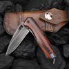 SPIRIT DEED Damascus steel multifunctional EDC folding knife with self assembling pocket clip, lining lock, leather sheath, one piece disassembly pocket knife view 4