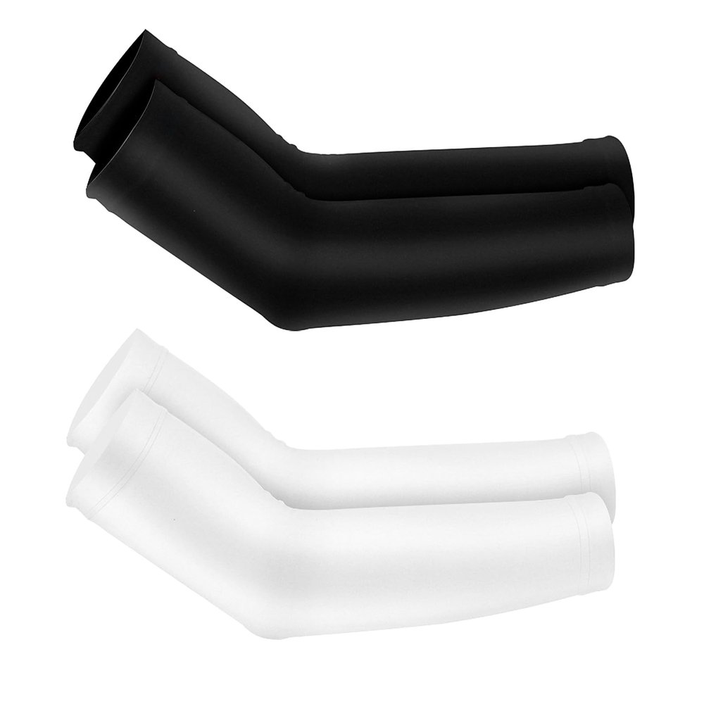 Luwint Kids UV Sun Protection Arm Sleeves, Children Sun Blocking Ice Cooling Cover for Football Basketball (2 Pairs(black+white), Little Kid(3-6 Yrs))