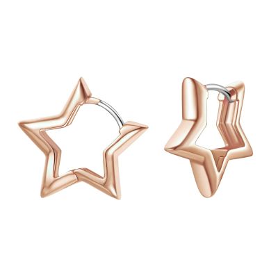 18K Rose Gold Plated Small Huggie Earrings for Women Star Studs Lightweight Tiny Hoop Earrings with Hypoallergenic Silver Ear Wraps