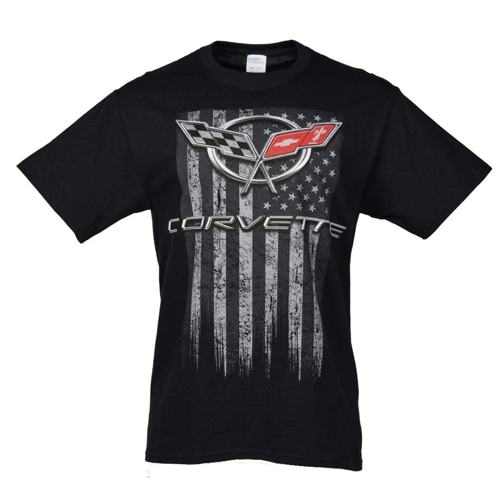 C5 Corvette American Legacy Flag Men's T-Shirt - Softstyle Short Sleeve Tee Shirt - Officially Licensed by GM - Black (XX-Large)