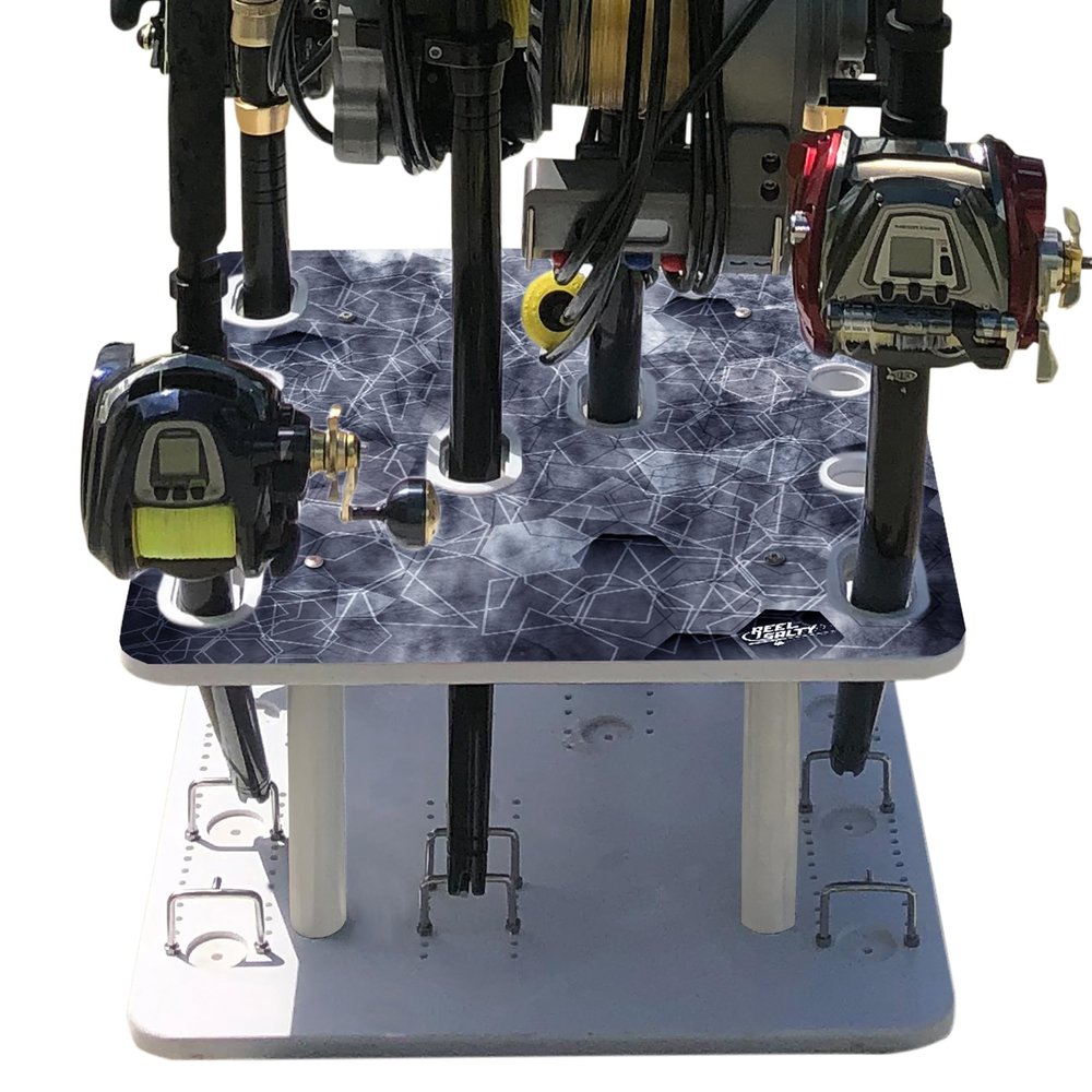 Rush Creek Creations Saltwater Fishing Rod Holder for 10 Rods (Straight & Size 2 and 4 Bent Butt), Fishing Pole Holder for Garage Organization/Dock Storage, Fishing Reels, and Fishing Accessories