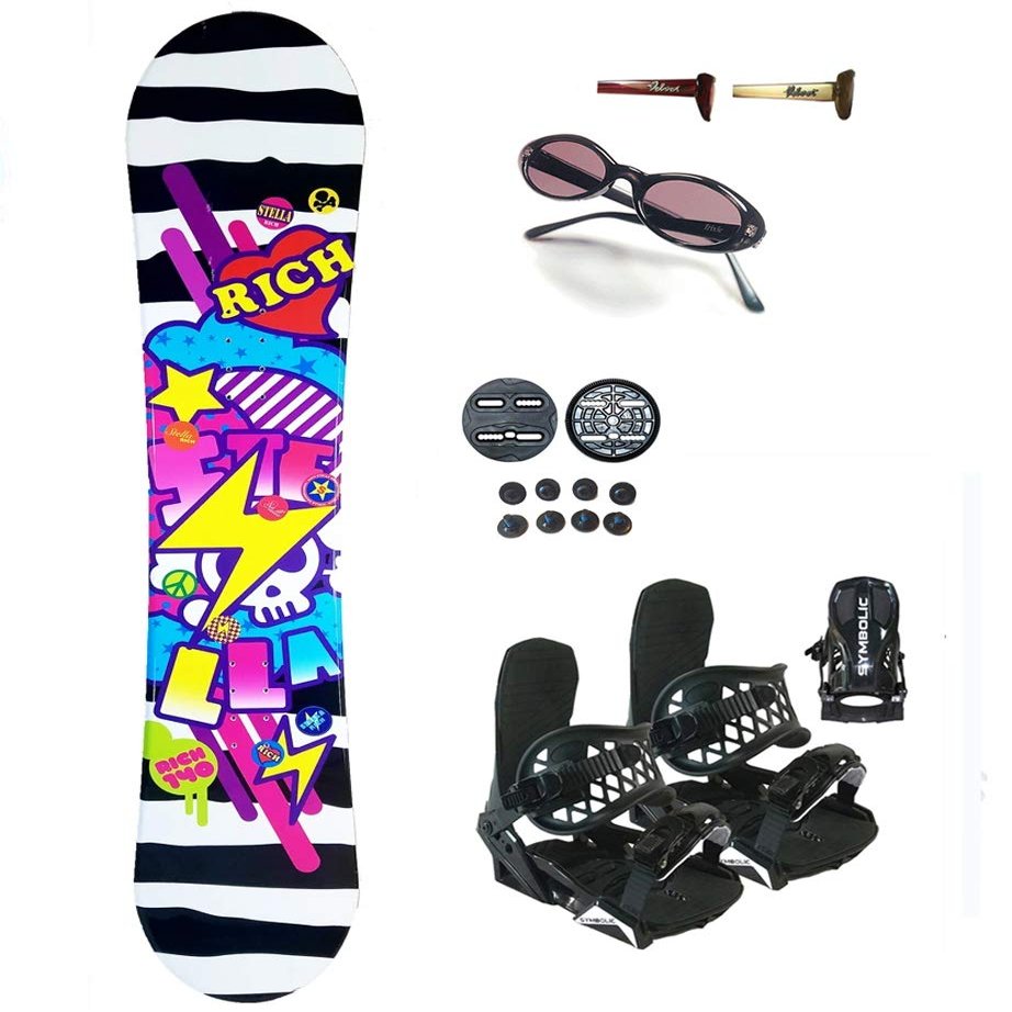 Symbolic 140cm Stella Rich Women's Snowboard Bindings+Sunglasses Package (Bindings Black S (fit 6-9), 140cm Stella Rich az37)