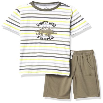 Kids Headquarters 2-Piece Short Set, Top & Shorts, Soft & Comfortable, Olive Stripes/Olive, 24M