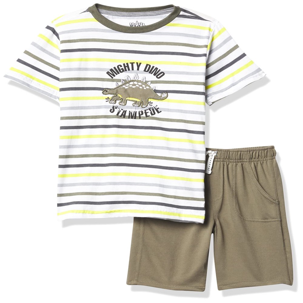 Kids Headquarters 2-Piece Short Set, Top & Shorts, Soft & Comfortable, Olive Stripes/Olive, 24M