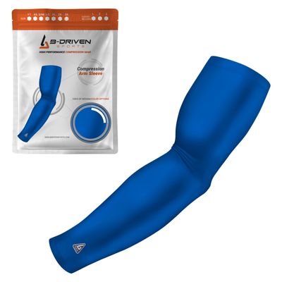 B-Driven Sports Pro-Fit Compression Arm Sleeve - Athletic Sports Support for Baseball, Basketball, Football, Softball, Running, Volleyball, Men, Women, Youth - Blue 293 XXX-L (Adult) (1pc)