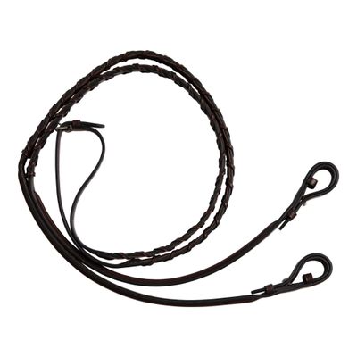 Huntley Equestrian Fancy Stitched Square Rubber Lined Laced Reins Beautiful Fancy Stitching on Square Raised Section - Sedgwick Australian Nut - Full Size