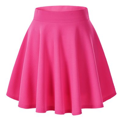 EXCHIC Women's Stretchy Waist Pleated Mini Skater Skirt Casual Flared Outfit Skirts for Women (Rose, XX-Large)