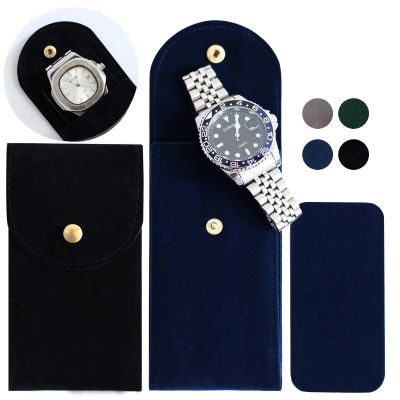 Besforu 4 PCS Watch Travel Case for Men and Women Portable Velvet Watch Pouch Watch Storage Bag and Organizer (2BLACK+2BLUE)