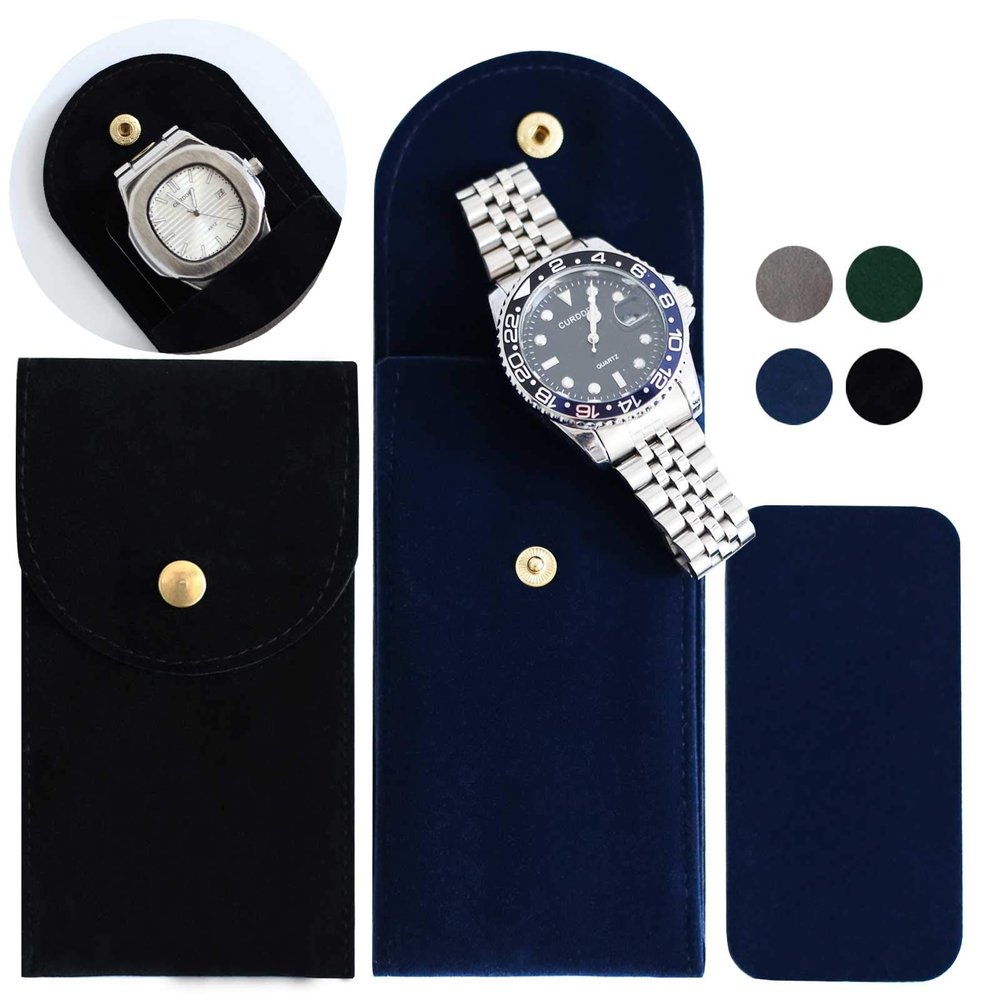 Besforu 4 PCS Watch Travel Case for Men and Women Portable Velvet Watch Pouch Watch Storage Bag and Organizer (2BLACK+2BLUE)