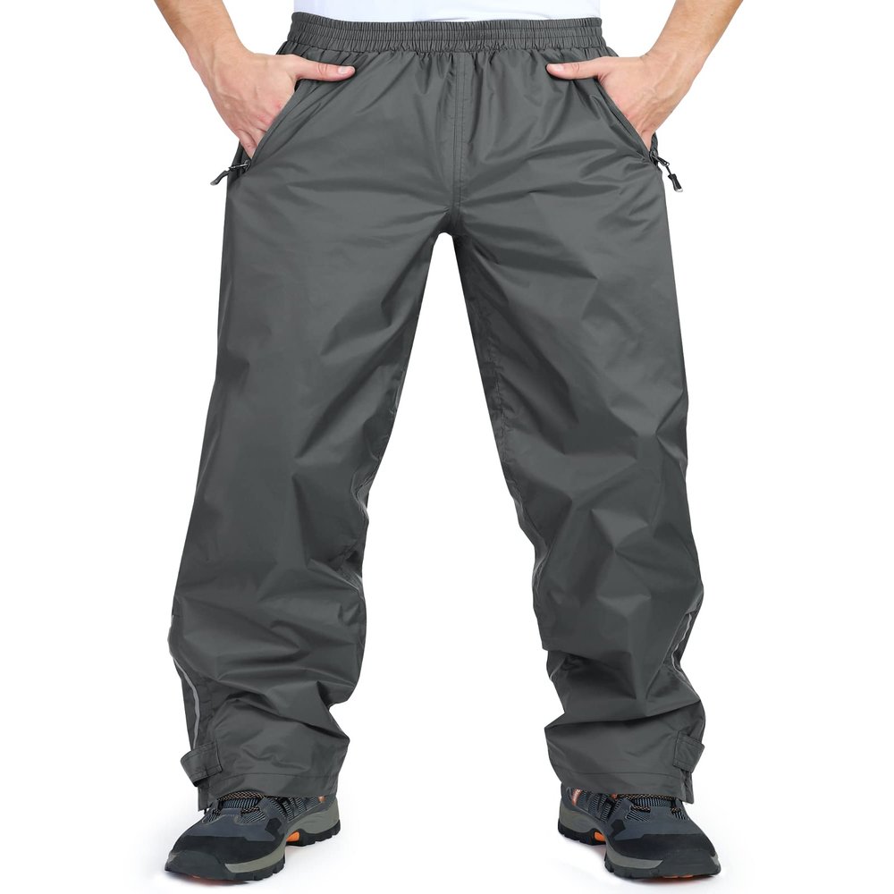 33,000ft Men's Grey Rain Pants, Waterproof & Windproof, Hiking & Fishing, Size 36W x 30L