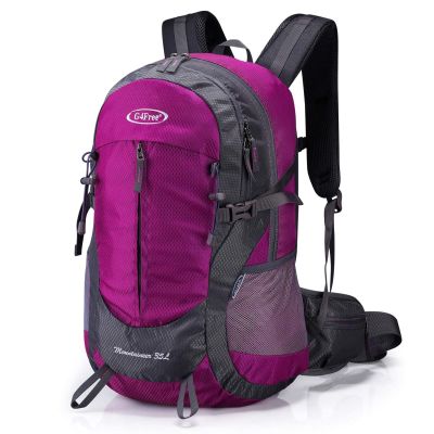 G4Free 35L Hiking Backpack Water Resistant Outdoor Sports Travel Daypack Lightweight with Rain Cover for Women Men(Rose Red)