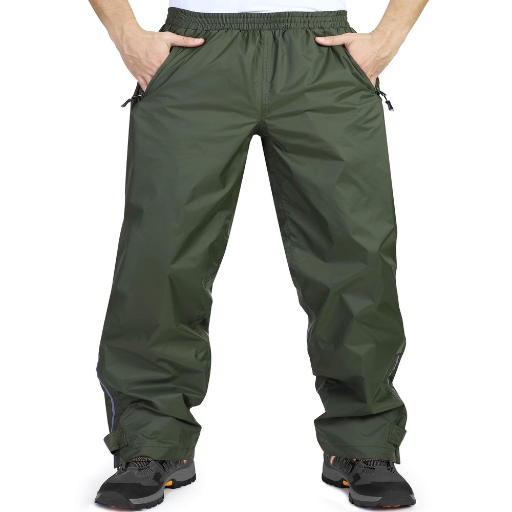 33,000ft Men's Army Green Rain Pants, Waterproof & Windproof, Perfect for Hiking, Fishing & Cycling, Size 42W x 34L