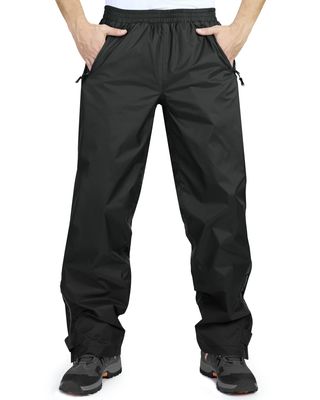 33,000ft Men's Rain Pants, Waterproof Rain Over Pants, Windproof Outdoor Pants for Hiking, Fishing Black, M/34L (34Wx34L)
