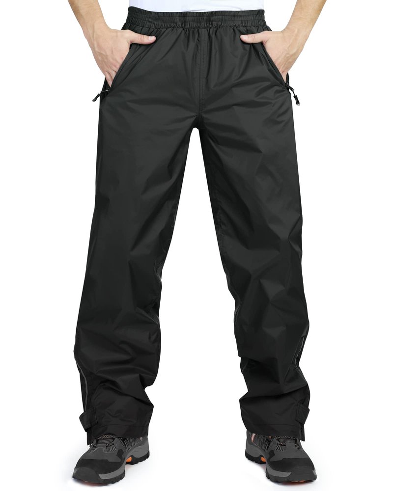 33,000ft Men's Rain Pants, Waterproof Rain Over Pants, Windproof Outdoor Pants for Hiking, Fishing Black, M/34L (34Wx34L)