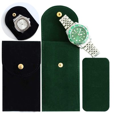 Besforu 4PCS Watch Travel Case for Men and Women Portable Velvet Watch Pouch Watch Storage Bag and Organizer (2BLACK+2GREEN)