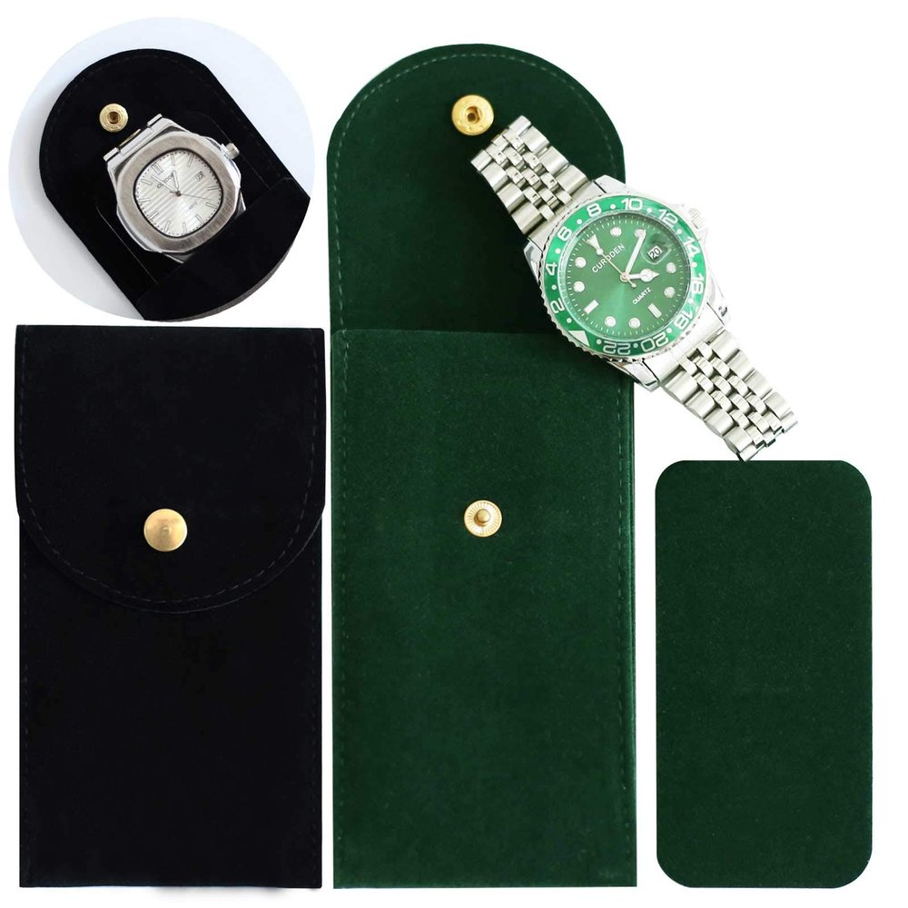Besforu 4PCS Watch Travel Case for Men and Women Portable Velvet Watch Pouch Watch Storage Bag and Organizer (2BLACK+2GREEN)