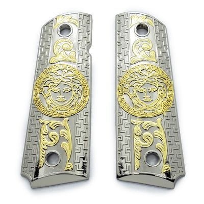 Custom 1911 Grips Full Size Medusa Nickel Plated 45/38 Super Commander