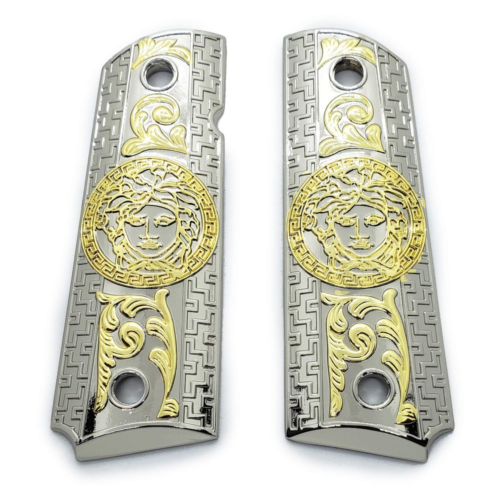 Custom 1911 Grips Full Size Medusa Nickel Plated 45/38 Super Commander