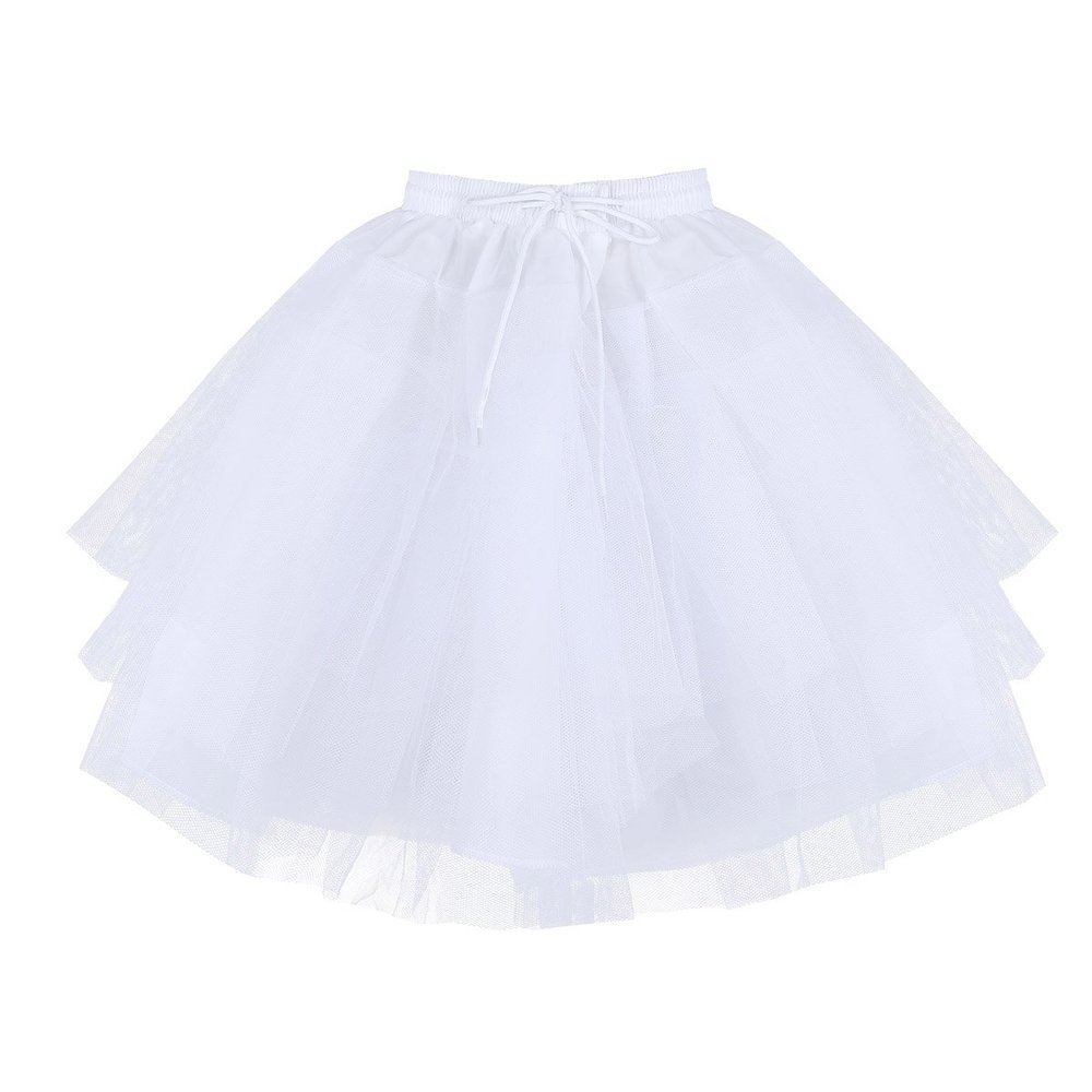 JEEYJOO Kids Girls 3 Layers Wedding Bridesmaid Underskirt Petticoat Drawstring Crinoline Slip White One_Size