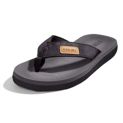 FITORY Men's Flip-Flops, Thongs Sandals Comfort Slippers for Beach Black Size 15