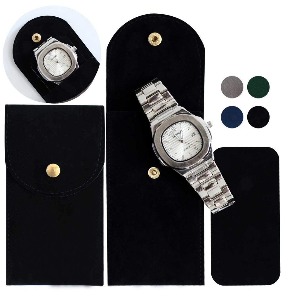 Besforu 4PCS Watch Travel Case for Men and Women Portable Velvet Watch Pouch Watch Storage Bag and Organizer (4-BLACK)