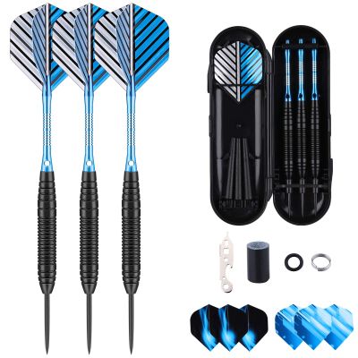Steel Tip Darts Set for Dartboard, Professional Darts with Metal Tip 22 Grams Blue Aluminium Nylon Shafts 9 Flights 50 Rubber O-Rings 12 Spring Rings 1 Dart Sharpener Tool