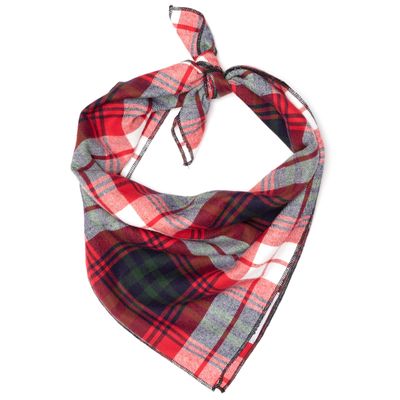 THE WORTHY DOG Classic Tie-On Dog Bandana  Soft Cotton Flannel Square Pet Bandana, Plaid Pattern, Red Multicolored, Small