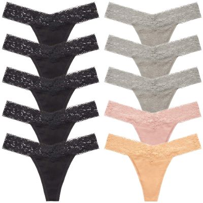 ANNYISON Women's Thongs, T Back Low Waist See Through Panties Cotton Seamless Lace Thongs for Women (Multicoloured L - 10 pack, Medium)