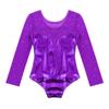 JEEYJOO Kids Girls Long Sleeves Tulle Splice Gymnastics Ballet Dance Leotard Shiny Workout Fitness Bodysuit Purple 4 view 4