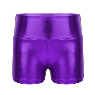 JEEYJOO Girls Shiny Metallic High Waist Modern Jazz Ballet Dance Short High Waist Workout Athletic Booty Shorts Purple 6