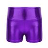 JEEYJOO Girls Shiny Metallic High Waist Modern Jazz Ballet Dance Short High Waist Workout Athletic Booty Shorts Purple 6 view 1