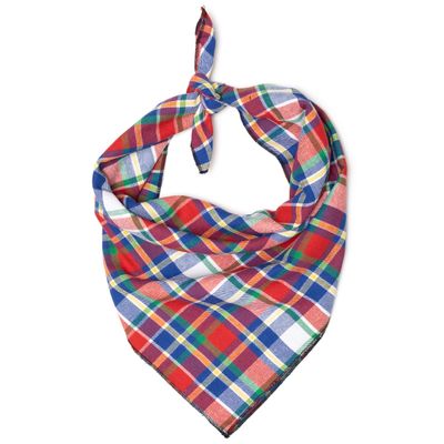 THE WORTHY DOG Classic Tie-On Dog Bandana  Soft Cotton Flannel Square Pet Bandana, Red/Hunter Blue Plaid Pattern, Red/Blue, Small