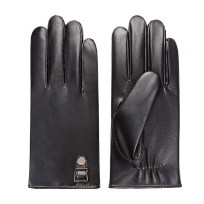 FUFU Gloves Men's Touch Screen Texting PU Gloves Winter Warm Black Gloves Warm Lining Outdoor Driving (Size : M)