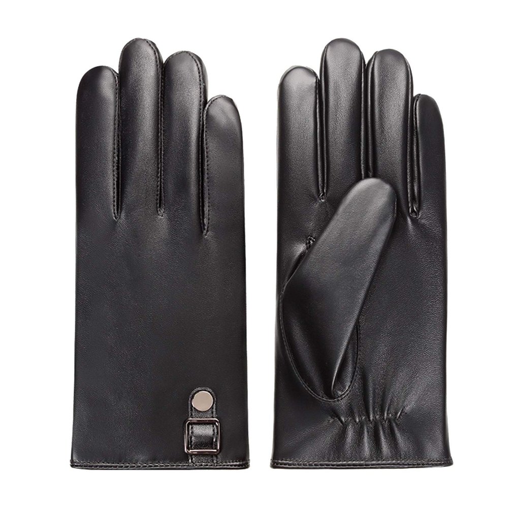 FUFU Gloves Men's Touch Screen Texting PU Gloves Winter Warm Black Gloves Warm Lining Outdoor Driving (Size : M)