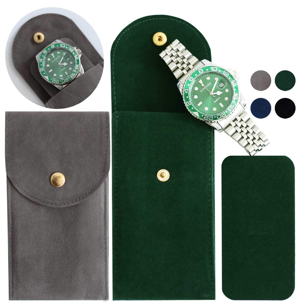Besforu 4 PCS Watch Travel Case for Men and Women Portable Velvet Watch Pouch Watch Storage Bag and Organizer (1BLACK+1GREEN+1BLUE+1GRAY)