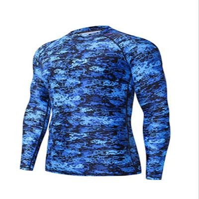 ADOREISM Men's Long Sleeve Rash Guard Surf Swim Shirt Splice UPF 50+ Compression for MMA BJJ Jiu Jitsu Fishing Hiking (Pixel Blue,3XL)