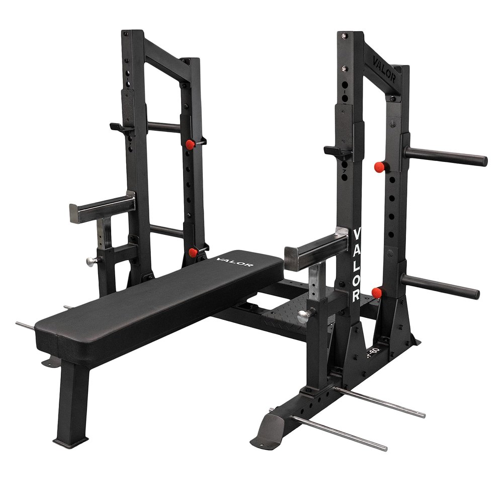 Valor Fitness Competition Bench Press Rack- Safety Spotter Bars - Heavy Duty - 7 J-Hooks & 4 Band Pegs -Power Lifting Max Weight 1000 lbs Certified IPF Standard