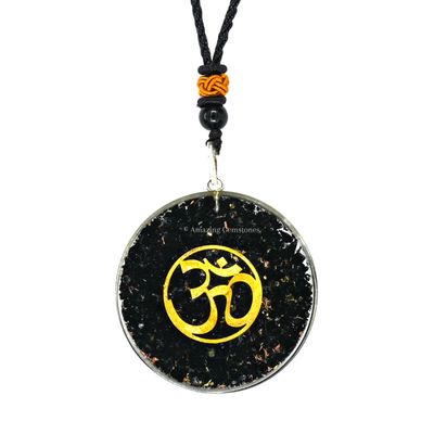 Amazing Gemstone Shungite Round Orgonite Pendant Necklace for Protection - Powerful Orgone Pendant for Men, Women (OM)
