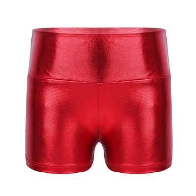 JEEYJOO Girls Shiny Metallic High Waist Modern Jazz Ballet Dance Short High Waist Workout Athletic Booty Shorts Red 12