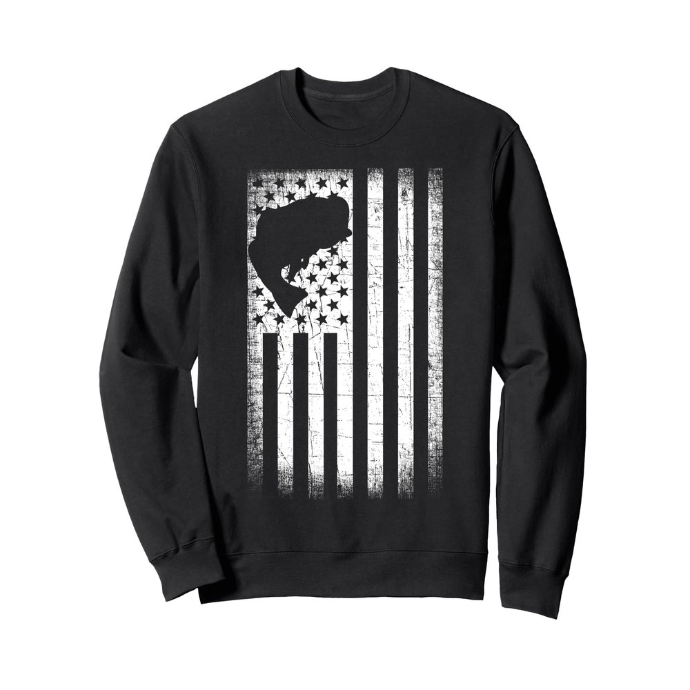 Bass Fishing USA American Flag Largemouth Bass Fishing Sweatshirt