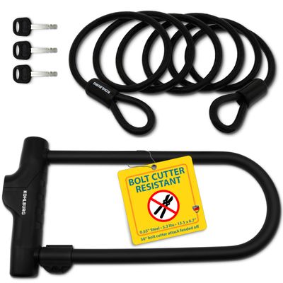KOHLBURG U-Lock with Highest Security Level 15/15, German Certified - Large 13.5" x 6.7" Heavy Duty Anti Theft Bike u Lock with 67 Steel Cable, 3 Keys, Bracket - ulock for ebike Bicycle & Scooter