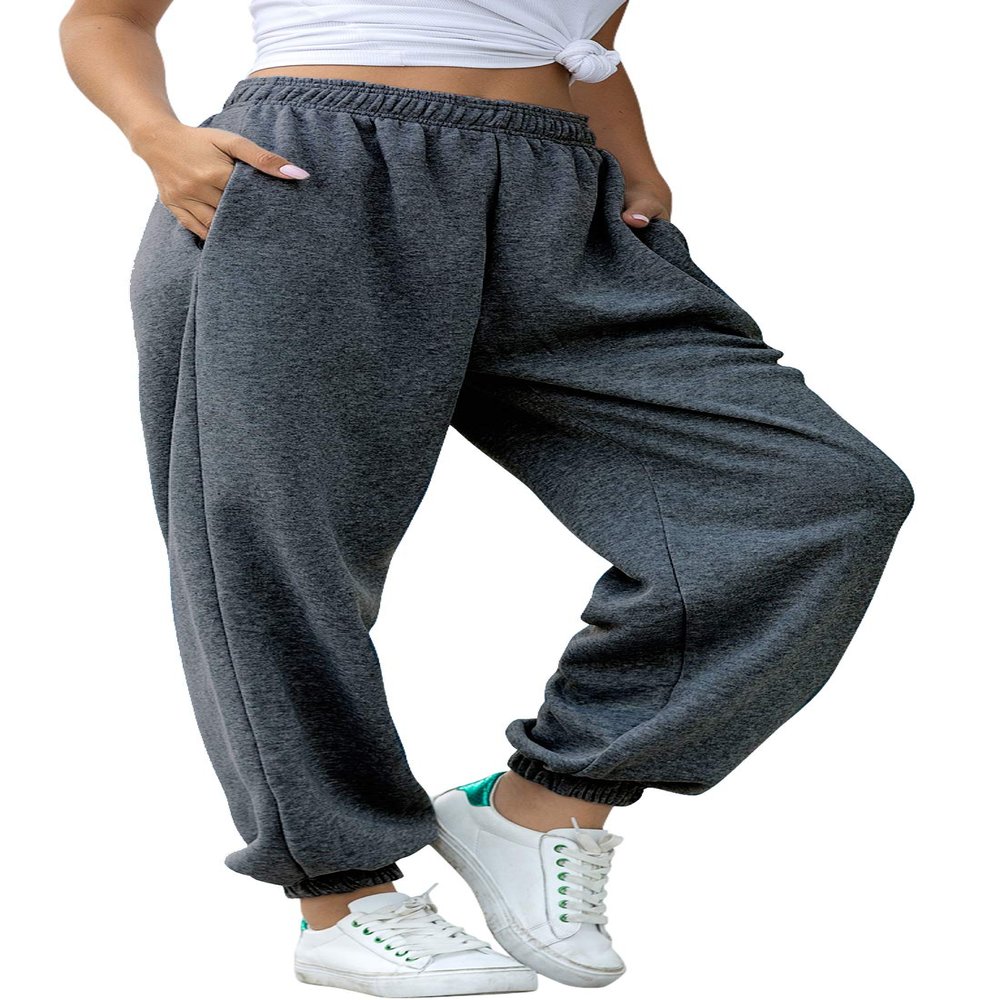 chouyatou Women's Sports High Waisted Loose Baggy Fleece Gym Jogger Sweatpants with Pocket (XX-Large, Dark Grey)