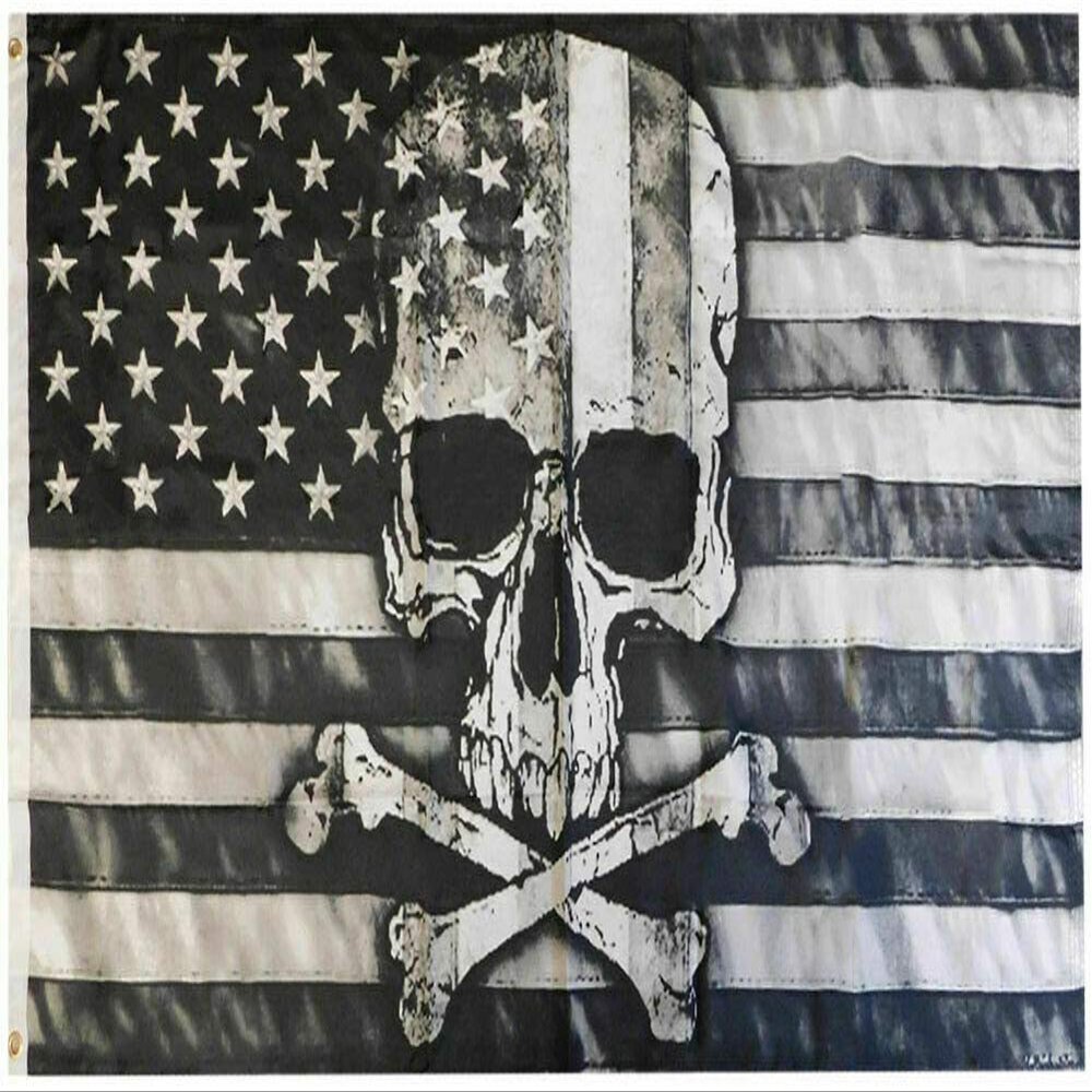 American Skull & Bones Black & Grey 3x5 3'x5' Woven Poly Nylon 68D Flag Banner