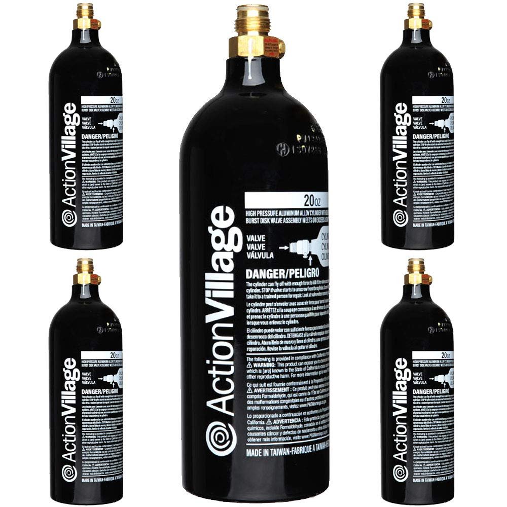 Action Village 20oz CO2 Paintball Tank - Black Aluminum (5 20oz CO2 Tanks)