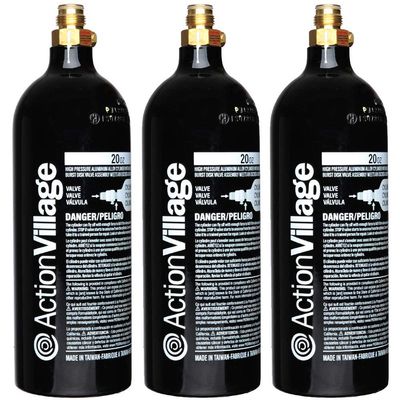 Action Village 20oz CO2 Paintball Tank - Black Aluminum (3 20oz CO2 Tanks)