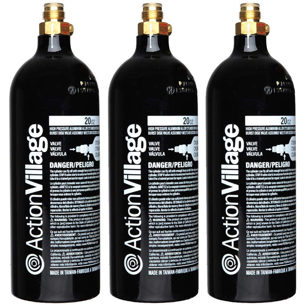Action Village 20oz CO2 Paintball Tank - Black Aluminum (3 20oz CO2 Tanks)
