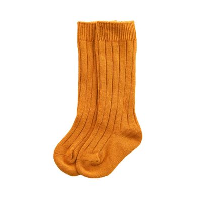 BULINGNA Toddler Infant Baby Girl Boys Solid Anti-Slip Knitted Long Stockings Kids Cotton Knee Stockings (Yellow, 6-12 Months)
